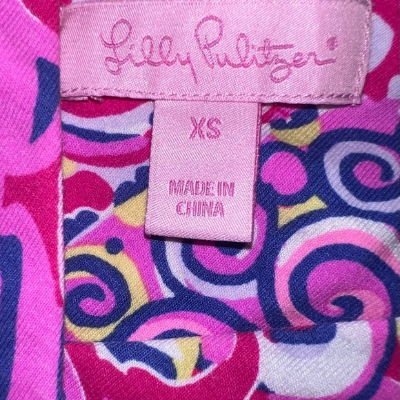 Lilly Pulitzer Sloane Pink Iris Blue Lillys Lagoon V-Neck Maxi Dress XS Flaw - Picture 3 of 5